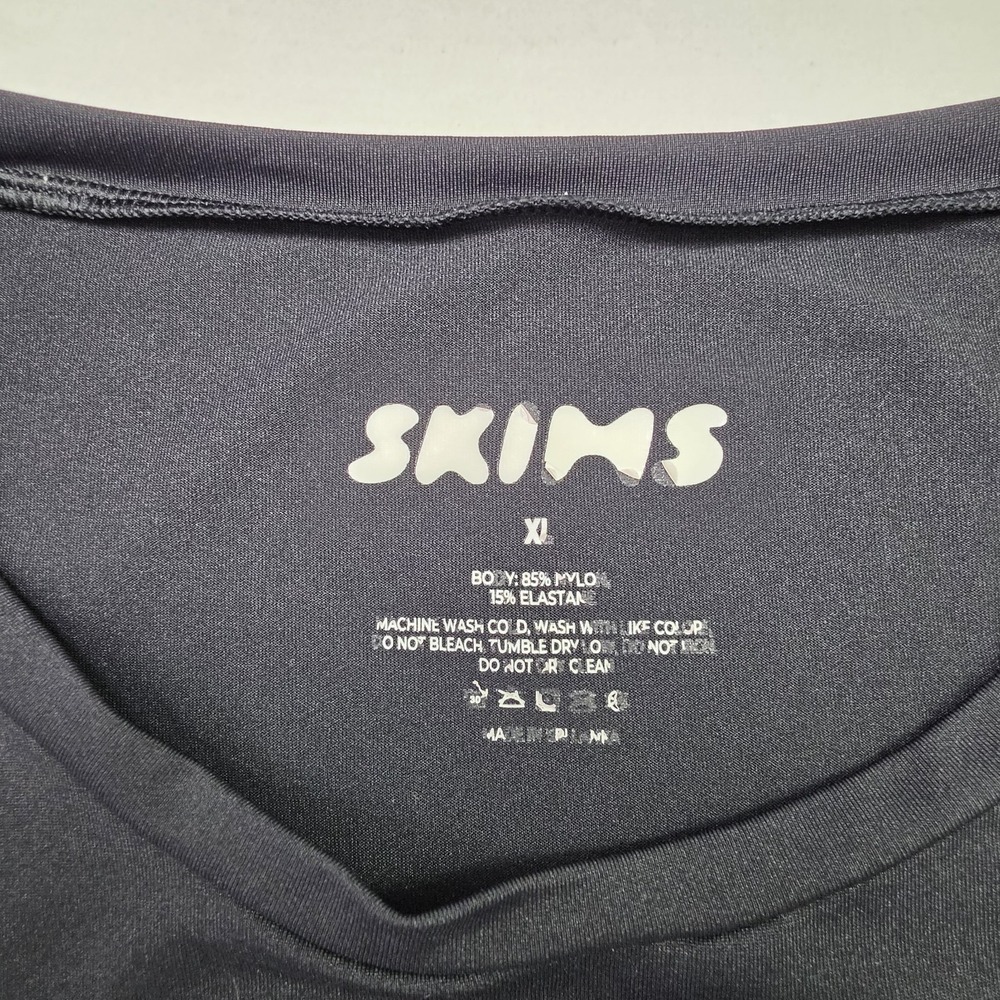 Skims Womens Black Crew Neck T Shirt XL Stretch Basic Short Sleeve Tee - Picture 2 of 6